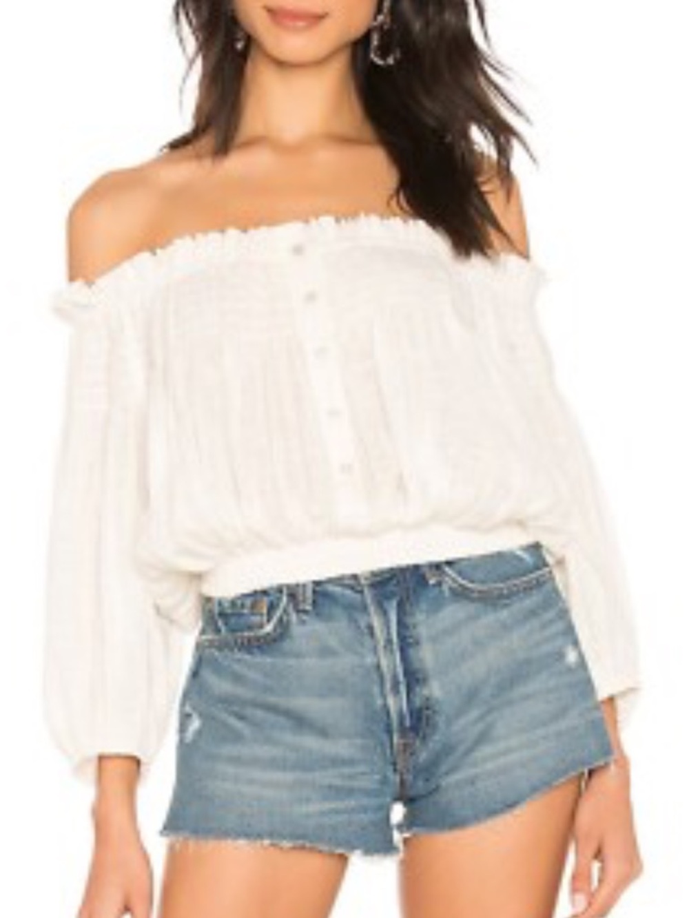 NWT Free People dancing till dawn White Off-the-Shoulder Cropped  blouse XS or S - Picture 2 of 11